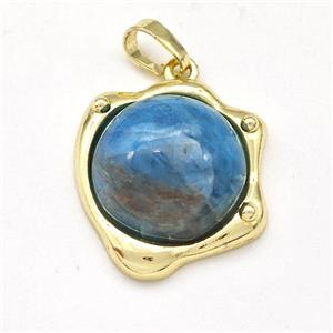 Blue Apatite Pendant Half Round Gold Plated, approx 20-21mm