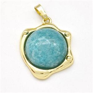 Green Amazonite Pendant Half Round Gold Plated, approx 20-21mm