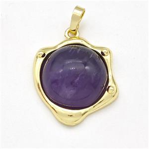 Purple Amethyst Pendant Half Round Gold Plated, approx 20-21mm
