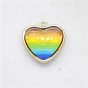 Resin Heart Pendant Rainbow, approx 14mm