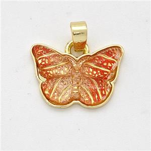 Orange Resin Butterfly Pendant Gold Plated, approx 11-16mm