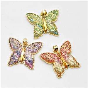 Resin Butterfly Pendant Gold Plated Mixed Color, approx 25-30mm