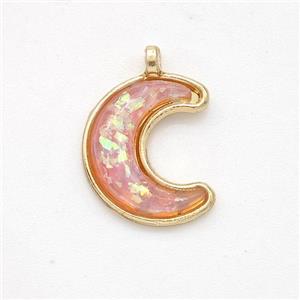 Copper Moon Pendant Pave Pink Fire Opal Gold Plated, approx 11-14mm