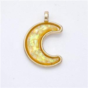 Copper Moon Pendant Pave Yellow Fire Opal Gold Plated, approx 11-14mm