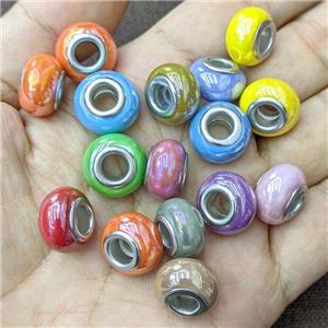 Europe Style Pearlized Glass Rondelle Beads Smooth Large Hole Mixed Color, approx 15mm, 6mm hole