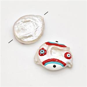 Baroque Style Pearl Coin Beads Multicolor Enamel Evile Eye, approx 18-20mm