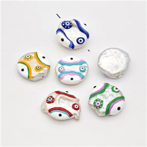 Baroque Style Pearl Coin Beads Multicolor Enamel Evile Eye Mixed, approx 18-20mm