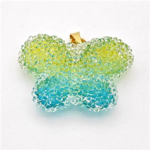 Resin Druzy Butterfly Pendant Olive, approx 25-30mm