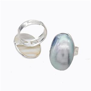 Gray Mabe Shell Rings Copper Platinum Plated, approx 20-28mm, 18mm dia