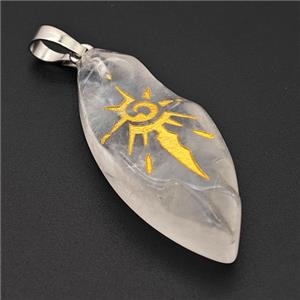 Natural Clear Quartz Leaf Pendant Sun Golden Painted, approx 15-40mm