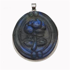 Natural Labradorite Flower Pendant Carved, approx 30-40mm