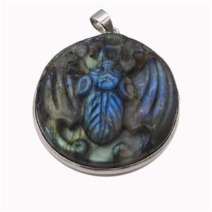 Natural Labradorite Bat Pendant Carved, approx 33mm