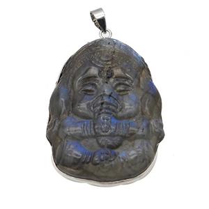 Natural Labradorite Buddha Pendant Carved Elephant, approx 30-43mm