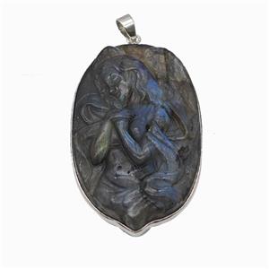 Natural Labradorite Goddess Pendant Carved, approx 30-50mm