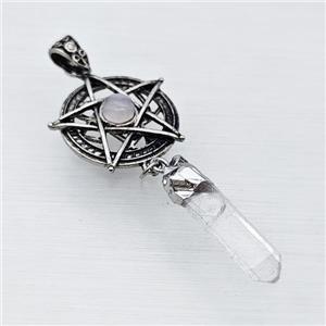 Alloy Star Pendant Pave Clear Quartz With Crystal Quartz Stick Antique Silver, approx 8-38mm, 30mm