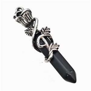 Natural Black Obsidian Prism Pendant Alloy Bine Antique Silver, approx 8-40mm, 55mm