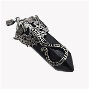 Natural Black Obsidian Prism Pendant With Alloy Peterosaur Antique Silver, approx 16-40mm