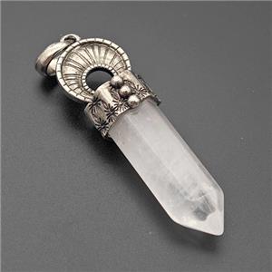 Natural Clear Quartz Prism Pendant Alloy Antique Silver, approx 16-60mm