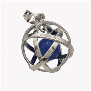 Alloy Sphere Pendant With Blue Jade Platinum Plated, approx 18mm