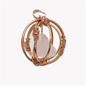 Copper Sphere Pendant With Rose Quartz Nugget Wire Wrapped Rose Gold, approx 30mm