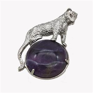 Alloy Leopard Pendant Pave Purple Amethyst Platinum Plated, approx 22mm, 27-40mm