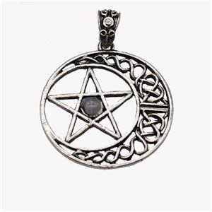 Alloy Moon Star Pendant Pave Labradorite Antique Silver, approx 33mm