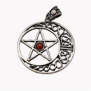 Alloy Moon Star Pendant Pave Red Agate Antique Silver, approx 33mm