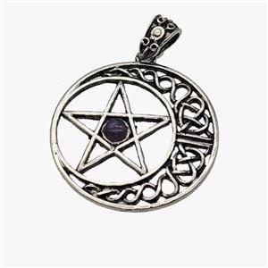 Alloy Moon Star Pendant Pave Purple Amethyst Antique Silver, approx 33mm