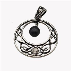 Alloy GoGo Pendant Pave Black Obsidian Antique Silver, approx 8mm, 30mm