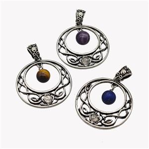 Alloy GoGo Pendant Pave Gemstone Antique Silver Mixed, approx 8mm, 30mm