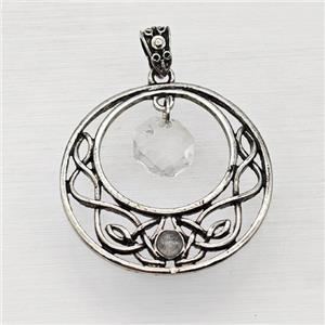 Alloy GoGo Pendant With Clear Quartz Antique Silver, approx 12mm, 40mm