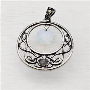 Alloy GoGo Pendant With White Opalite Antique Silver, approx 12mm, 40mm