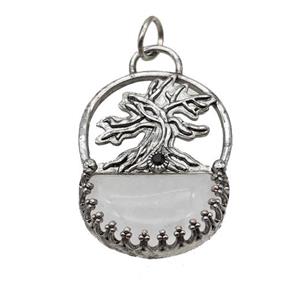 Alloy Tree Pendant Pave Clear Quartz Moon Antique Silver, approx 26-35mm