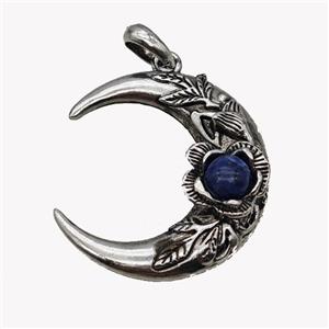 Alloy Moon Pendant Pave Blue Sodalite Antique Silver, approx 35-40mm