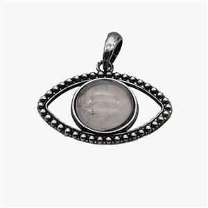 Alloy Eye Pendant Pave Rose Quartz Antique Silver, approx 16mm, 22-35mm