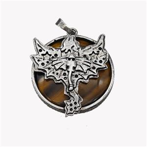 Alloy Pterosaur Pendant Pave Tiger Eye Stone Antique Silver, approx 30mm