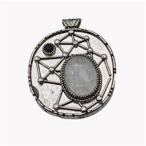 Alloy StarMap Pendant Pave Clear Quartz Antique Silver, approx 13-18mm, 35-40mm