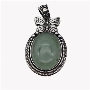 Alloy Butterfly Pendant Pave Green Aventurine Antique Silver, approx 18-25mm, 25-40mm