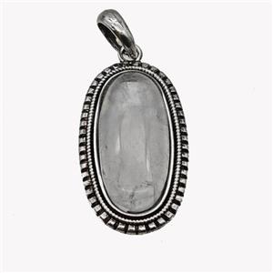 Alloy Oval Pendant Pave Clear Quartz Antique Silver, approx 13-30mm, 25-35mm