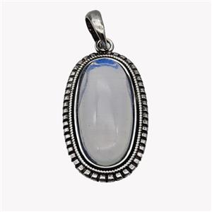 Alloy Oval Pendant Pave Opalite Antique Silver, approx 13-30mm, 25-35mm