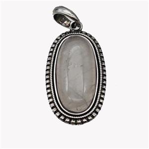 Alloy Oval Pendant Pave Rose Quartz Antique Silver, approx 13-30mm, 25-35mm