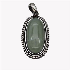 Alloy Oval Pendant Pave Green Aventurine Antique Silver, approx 13-30mm, 25-35mm