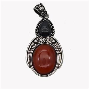 Alloy Penguin Pendant Pave Red Agate Antique Silver, approx 15-20mm, 23-40mm