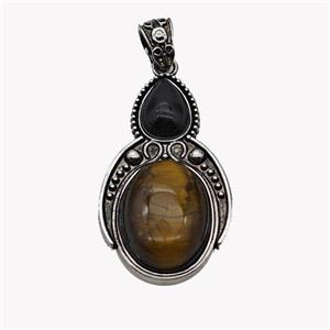 Alloy Penguin Pendant Pave Tiger Eye Stone Antique Silver, approx 15-20mm, 23-40mm