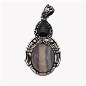 Alloy Penguin Pendant Pave Fluorite Antique Silver, approx 15-20mm, 23-40mm