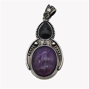 Alloy Penguin Pendant Pave Amethyst Antique Silver, approx 15-20mm, 23-40mm