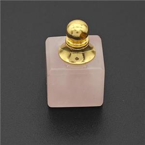 Natural Pink Rose Quartz Perfume Bottle Pendant Cube, approx 12x12mm