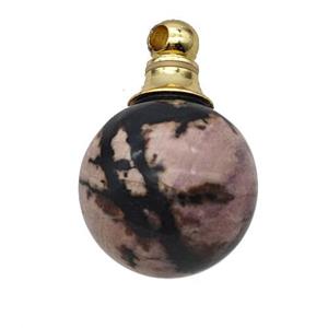 Natural Chinese Rhodonite Perfume Bottle Pendant Sphere, approx 16mm