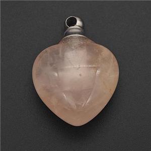 Natural Pink Rose Quartz Perfume Bottle Pendant Heart, approx 20mm