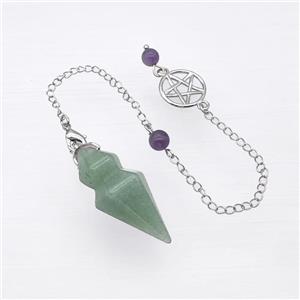 Green Aventurine Pendulum Pendant With Chain, approx 15-35mm, 16mm, 16cm length